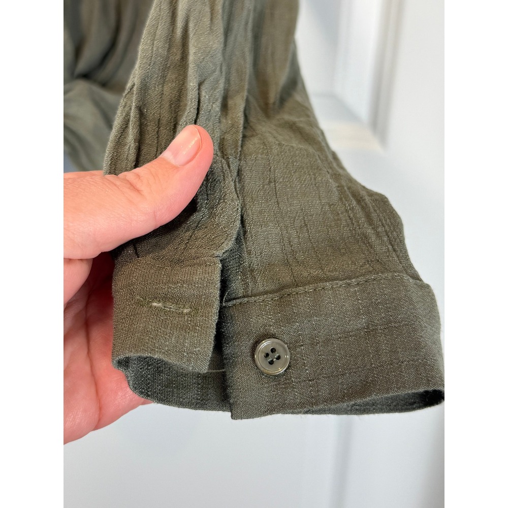 FATE Olive Green‎ Twist Button Down Shirt Women's S Long Sleeve Crop Texture - Picture 9 of 11